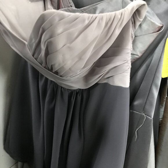 Knee-Length Chiffon Bridesmaids Dress, Charcoal Gey Skirt w/ light gray bodice - Picture 3 of 4